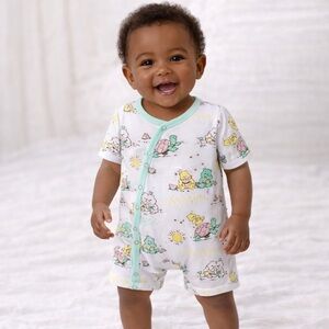 Care Bears Baby One Piece Picnic Print Romper White and Aqua NWT 12-18 months
